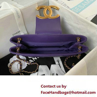 Chanel Lambskin  &  Gold-Tone Metal Baguette Bag AS4611 purple 2024